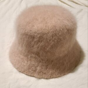 soft pink rabbit hair bucket hat
